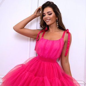 Tie-Shoulder Mesh Dress
